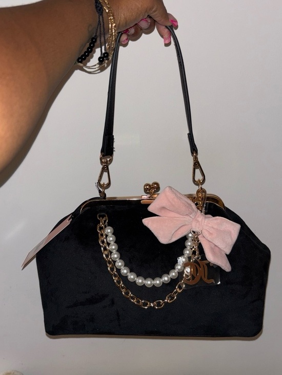 Juicy Couture Handbags - Juicy Couture Black Velvet Shoulder Bag with Pink Charm